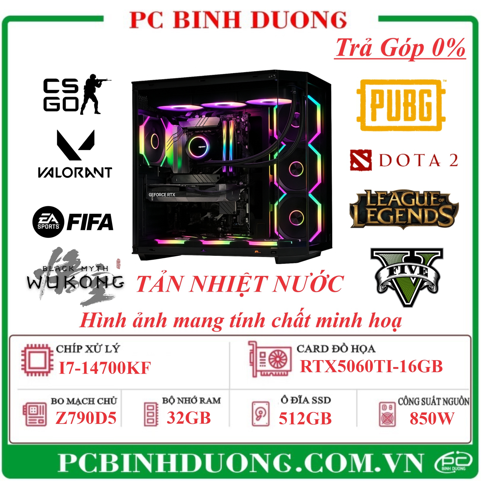 PC Gaming Littner Z790D5/I7-14700KF/32GB/512GB/RTX5060TI-16GB/850W